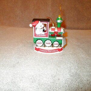 Coke Coca-Cola Musical Christmas Ornament Polar Bear On Train Happy Holidays NEW